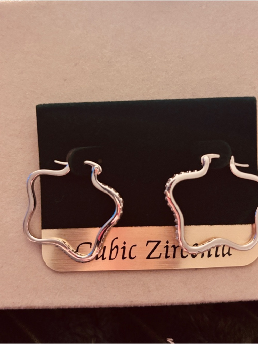 Sterling Silver Flower-Shaped Hoop Earrings - Cubic Zirconia Accent